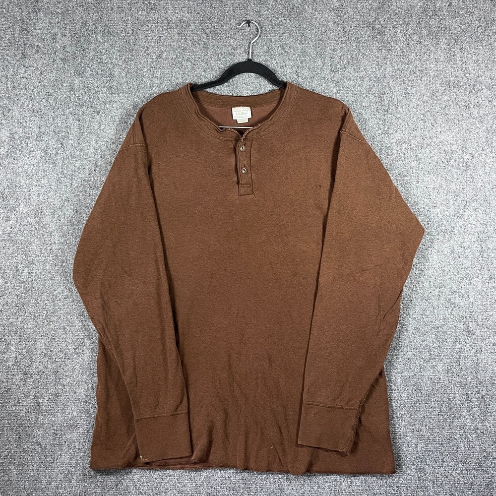 LL Bean Shirt River Driver Wool Blend Base Layer Henley Shirt Brown Mens XL Tall